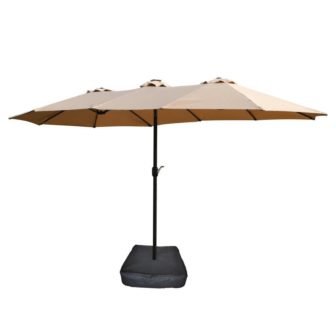 15 ft. Double-Sided Rectangular Market Patio Umbrella with Solar LED Light and...