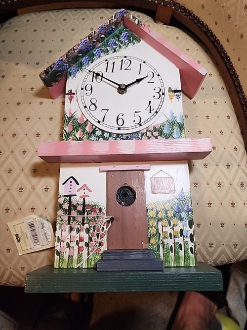 15" Herb Garden Hand Painted Wooden Birdhouse Wall Clock