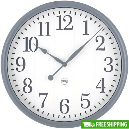 15 Inch Farmhouse Analog Wall Clock Gray White Arabic Numbers Easy Hang Indoor
