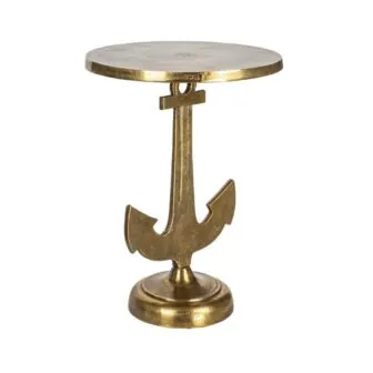 15 in. Golden Hue Round Aluminium End Table with Cast Iron Anchor...