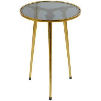 15 in. Gold Tripod Legs Large Round Glass End Accent Table with...