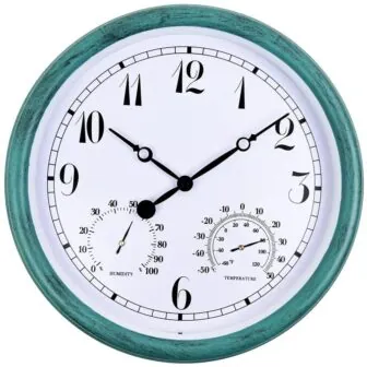 15 in. Indoor/Outdoor Waterproof,with Thermometer and Hygrometer Combo,Round Silent Battery detail