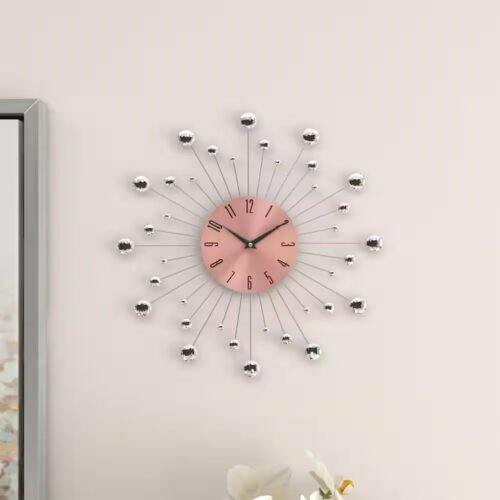 15 In. X 15 In. Copper Metal Starburst Wall Clock with Crystal Accents
