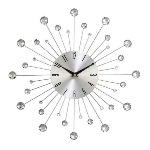 15 in. x 15 in. Silver Metal Starburst Wall Clock with Crystal Accents,hot