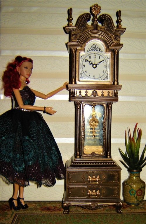 15" Musical Miniature Victorian Ornate Grandfather Clock 1:6 Doll Barbie Diorama
