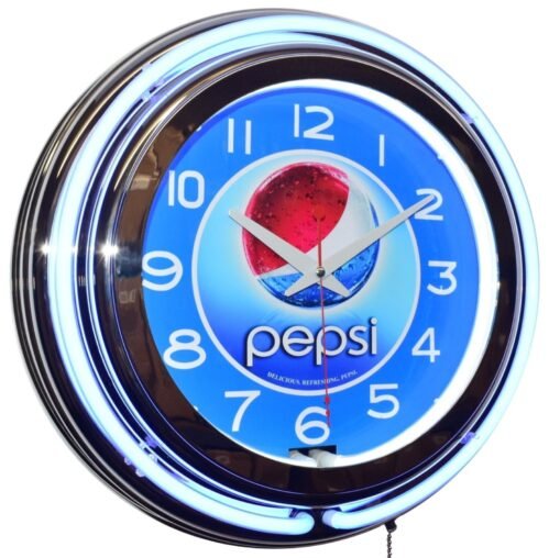 15" PEPSI * Delicious * Refreshing Double Neon Clock Diner Decor (Blue)