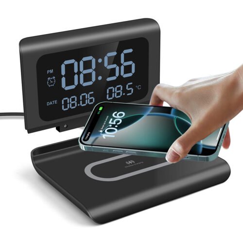 15W Alarm Clock Wireless Charger Charging Dock With Thermometer for iPhone 16 15