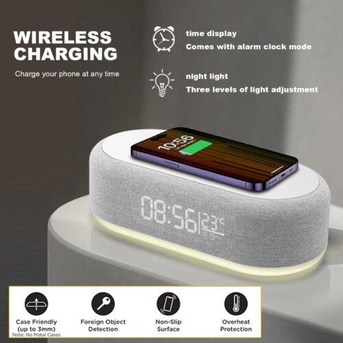 15W Wireless Charger Charging Station with Alarm Clock For Apple iPhone Samsung