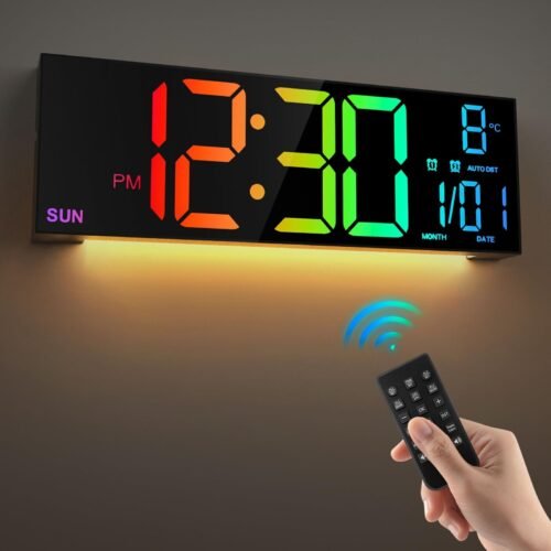 16.2'' Large Digital Wall Clock with Remote Control, Big LED/Dual Alarm/8 RGB...