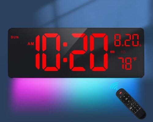 16.5" Digital Clock Large Display with Remote Control 7 Color Changes Night L...