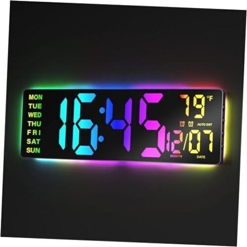 16.5" Large Digital Wall Clock with Remote Control, RGB Atmosphere Lights with
