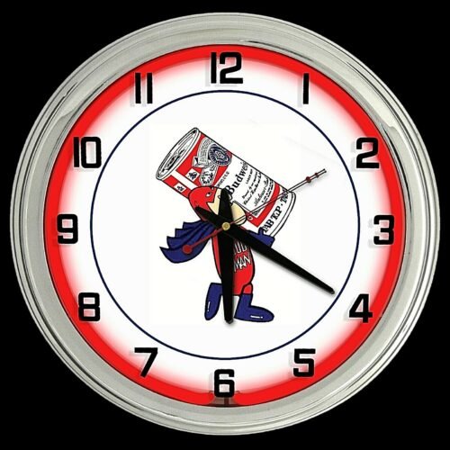 16" Budweiser Beer Bud Man Sign Red Neon Clock Man Cave Garage Bar