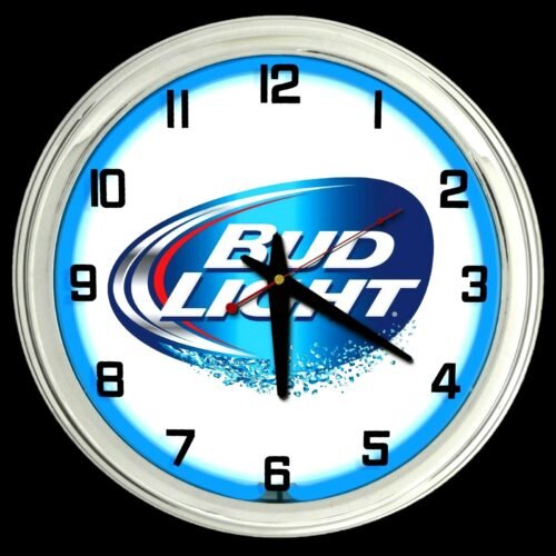 16" Budweiser Bud Light Logo Sign Neon Clock Man Cave Garage Bar