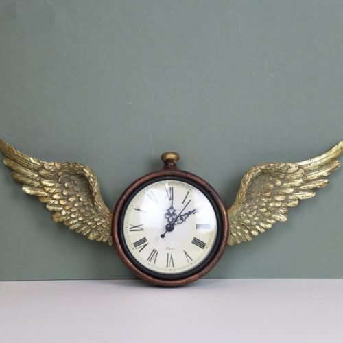 16cm Vintage Time Flies Antique Style Angel Gold Wings Wall Hang Numeral Clock