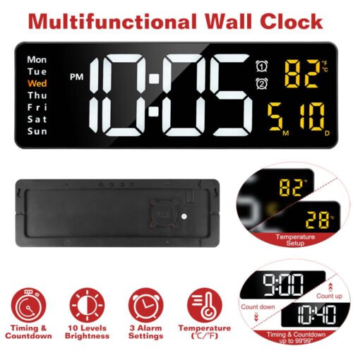 16" Digital LED Desk Alarm Clock Large Display Wall Clock Temperature Date Timer