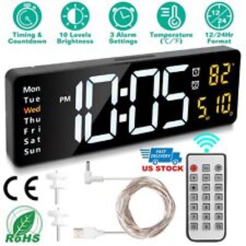 16" Digital LED Desk Alarm Clock Large Display Wall Clock Temperature Date Timer