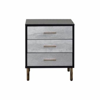 16 in. Black, Gold and Silver 3 Drawer Wooden Nightstand