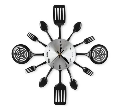 16 Inch Cutlery Kitchen Wall Clocks with Fork and Spoon Dial, Silent Clock Mo...