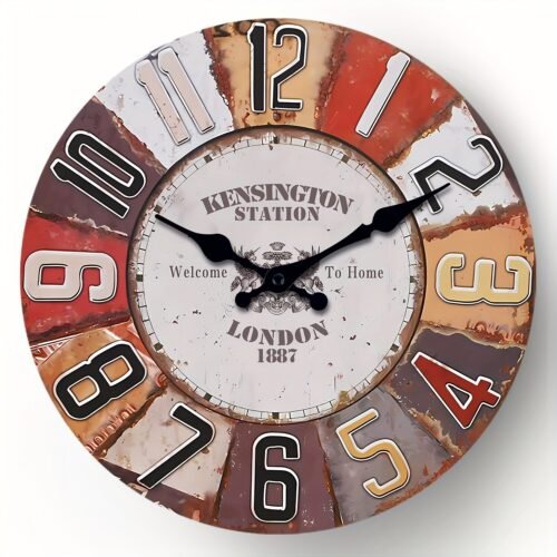 16 inch large 1887 London farmhouse wall clock,wooden, silent non ticking