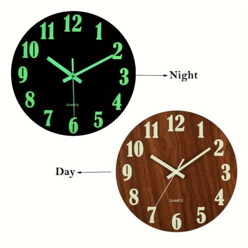 16 inch large brown wooden glow in the dark clock, Vintage Tuscan style, silent