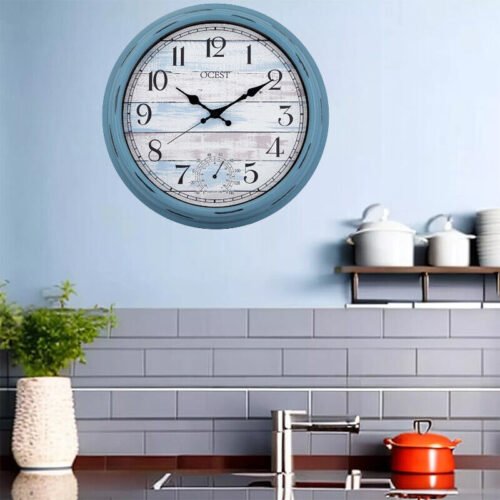16 Inch Large Outdoor Clock Waterproof with Thermometer Retro Wall Clocks, Blue