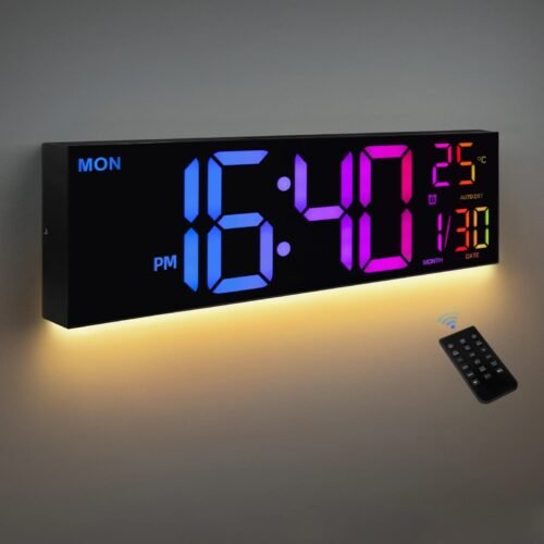 16 inch Large Wall Clock Big LED Display with Remote Control 8 RGB Colors