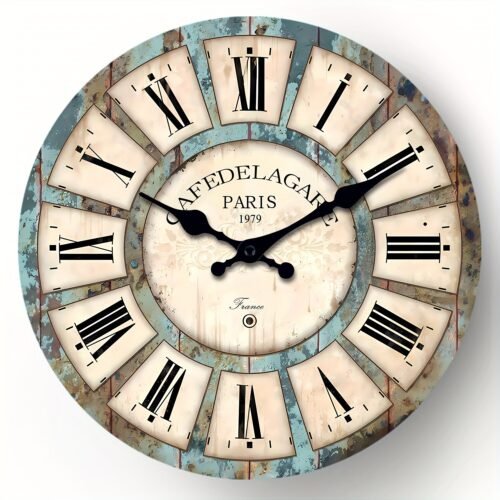 16 inch large wooden burlywood Roman numeral wall clock, village farmhouse clock