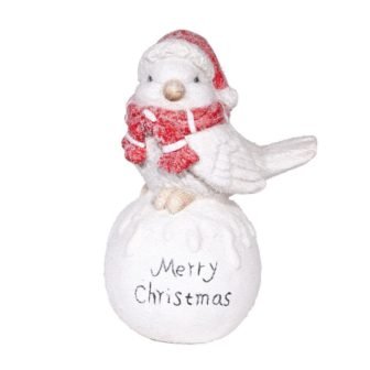 16 in. Tall "Merry Christmas" Winter Bird Statue