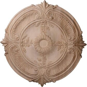16 in. Unfinished Cherry Carved Acanthus Leaf Ceiling Medallion