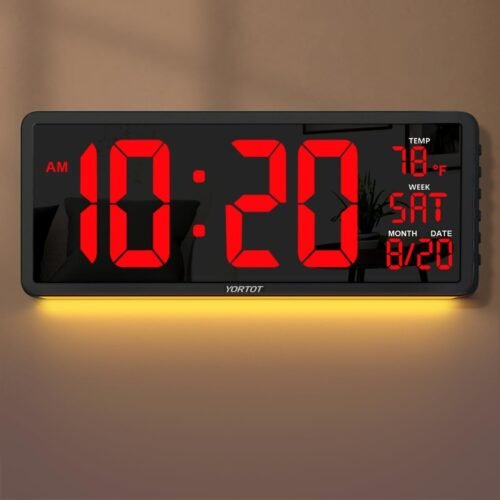 16” Large Digital Wall Clock with Remote Control - Adjustable Dimmer, 7 Color...