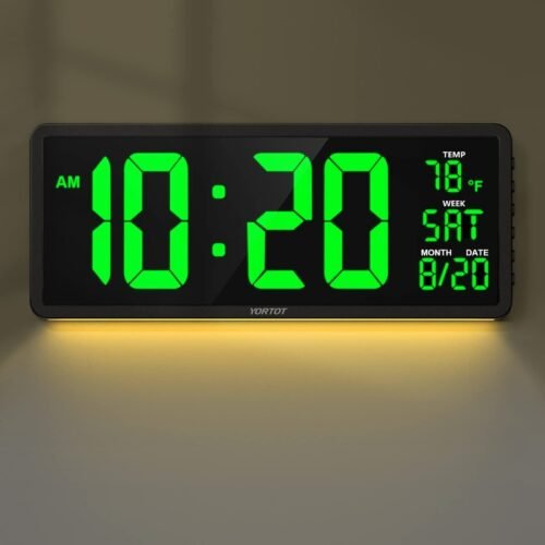 16” Large Digital Wall Clock with Remote Control and 7 Night Lights, 4 Level ...