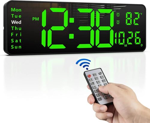 16" Large Digital Wall Clock with Remote, Large Display LED Wall Clock for Livin