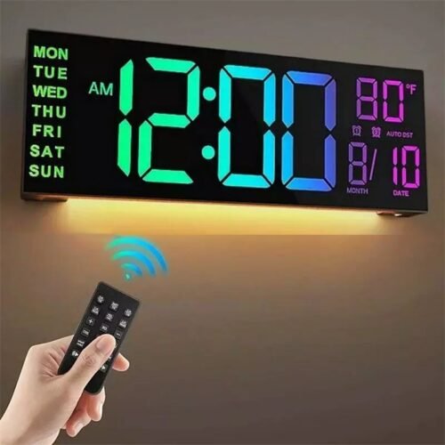 16" Large Digital Wall Mount LED Clock Count Down Timer with Remote,8 RGB Colors