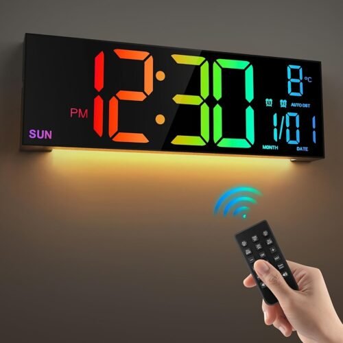 16" Large LED Screen Dispaly Digital Wall Clock With Remote Control 8 RGB Colors