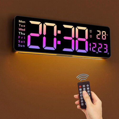 16" Large LED Screen Dispaly Digital Wall Clock With Remote Control Pink Colors