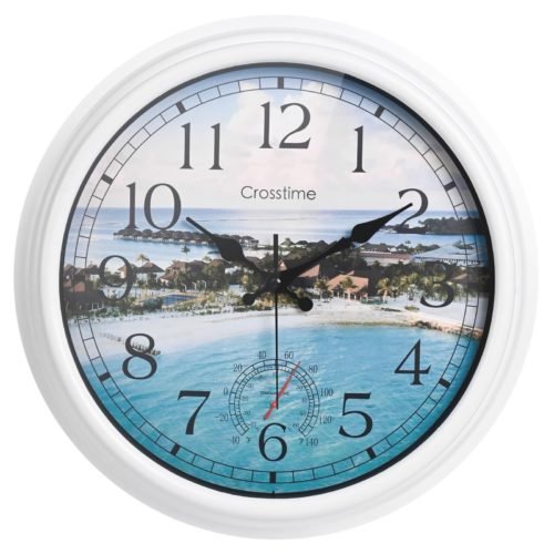 16" Large Outdoor Clock Waterproof - Coastal Beach Villa Blue Ocean Nautical ...