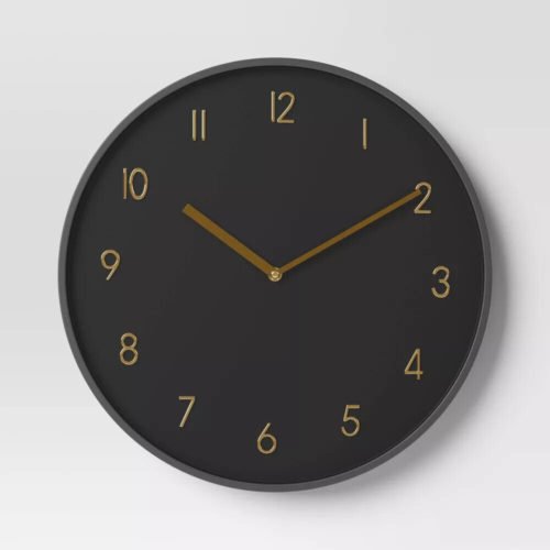 16" Luxe Wall Clock Black/Brass Sleek Round Design for Home Decor