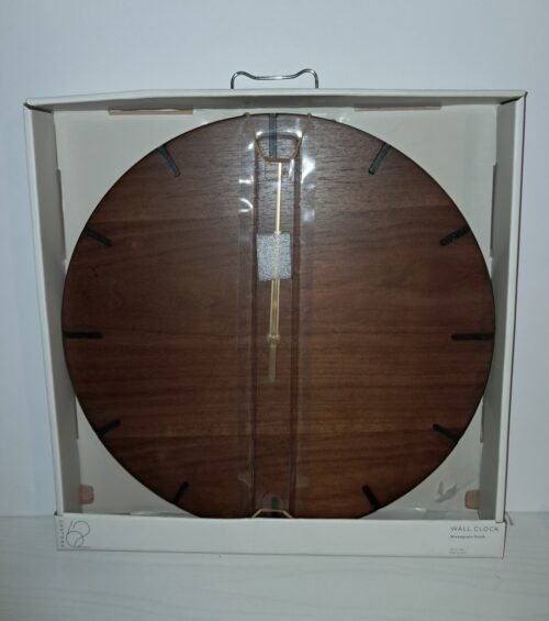 16" Walnut Woodgrain Wall Clock Brown / brass - Project 62 New