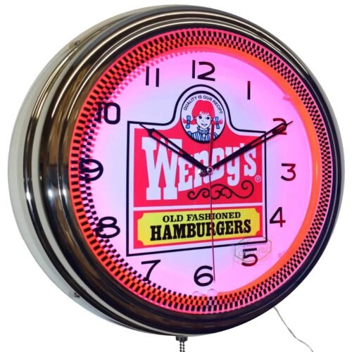 16" Wendy's Old Fashioned Hamburgers Neon Clock Kitchen Diner Decor (Red)