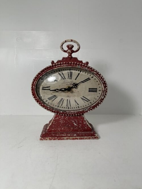 16x17.5x5.2 Vintage Style Distressed Table Clock Red Works