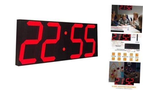 17-3/5 inches Jumbo Wall Clock LED Digital Red Digital on Black Background