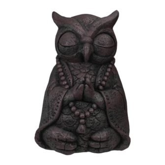 17 in. Dark Gray Meditating Buddha Owl Outdoor Garden Statue