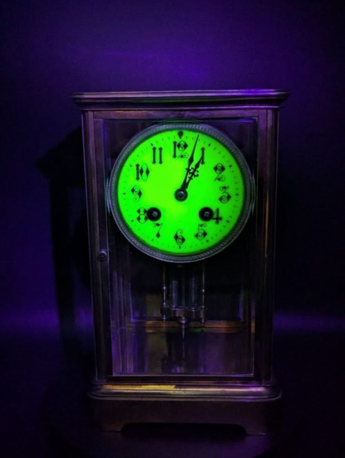 ✨1800s AD Mougin Deux Medaille French Brass Regulator Mantel Clock Uranium Glass