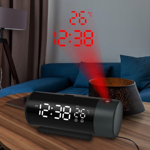 180° LED Digital Projection Snooze Dual Alarm Clock Timer USB w/Temperature