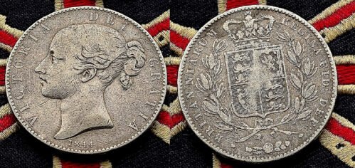 1844 QUEEN VICTORIA CROWN Solid Silver Young Head Antique Coin Royal Mint London