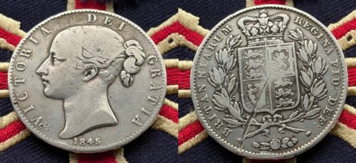 1845 Solid Silver CROWN Antique Coin Old Sterling Royal Family Vintage Victorian