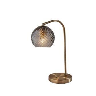 18.5 in. Gray Mid-Century Integrated LED Bedside Table Lamp with Gray Glass...
