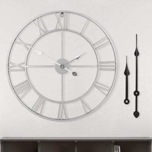 18.5" Silver Roman Numeral Wall Clock - Silent Battery Operated Decor