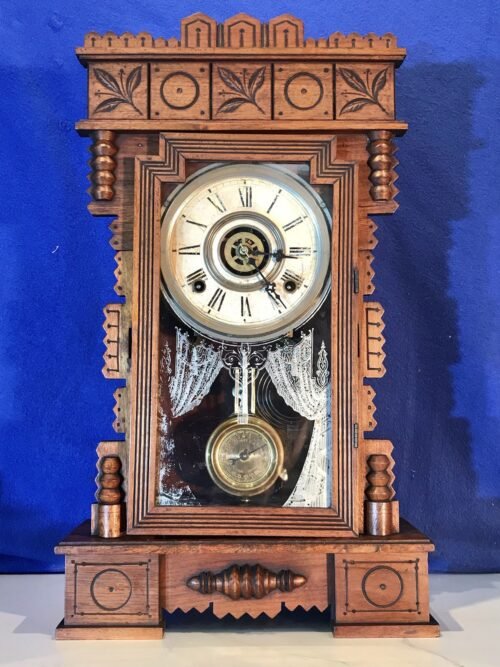 1879 Vintage Antique USA Gilbert Wall Strike Clock,Walnut Case,brass Pendulum