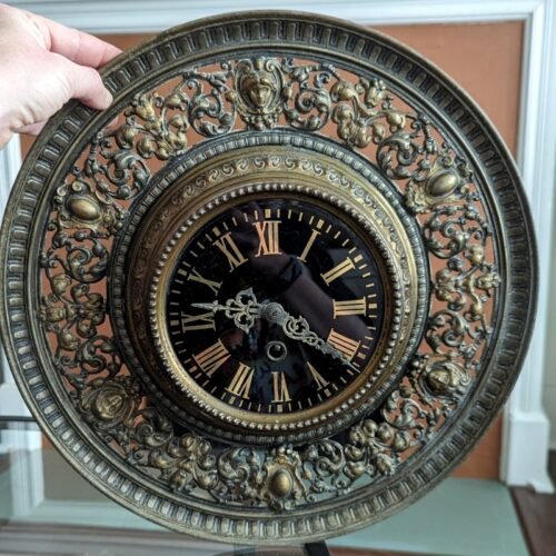 1880s French Antique Wall Clock Large Statement Ornate Bronze Art Cameo 19th Cen